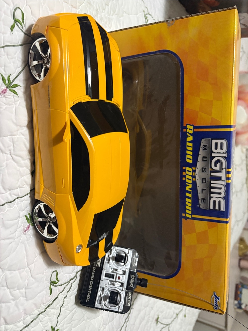 Yellow Remote Control Sports Coupe with Black Stripes